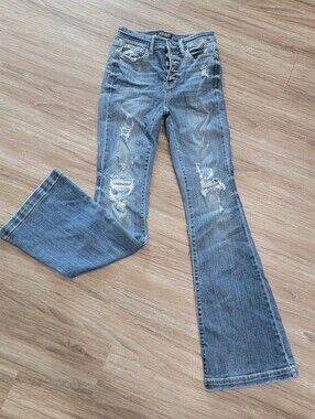 Judy Blue Medium Blue Distressed Flare Jeans